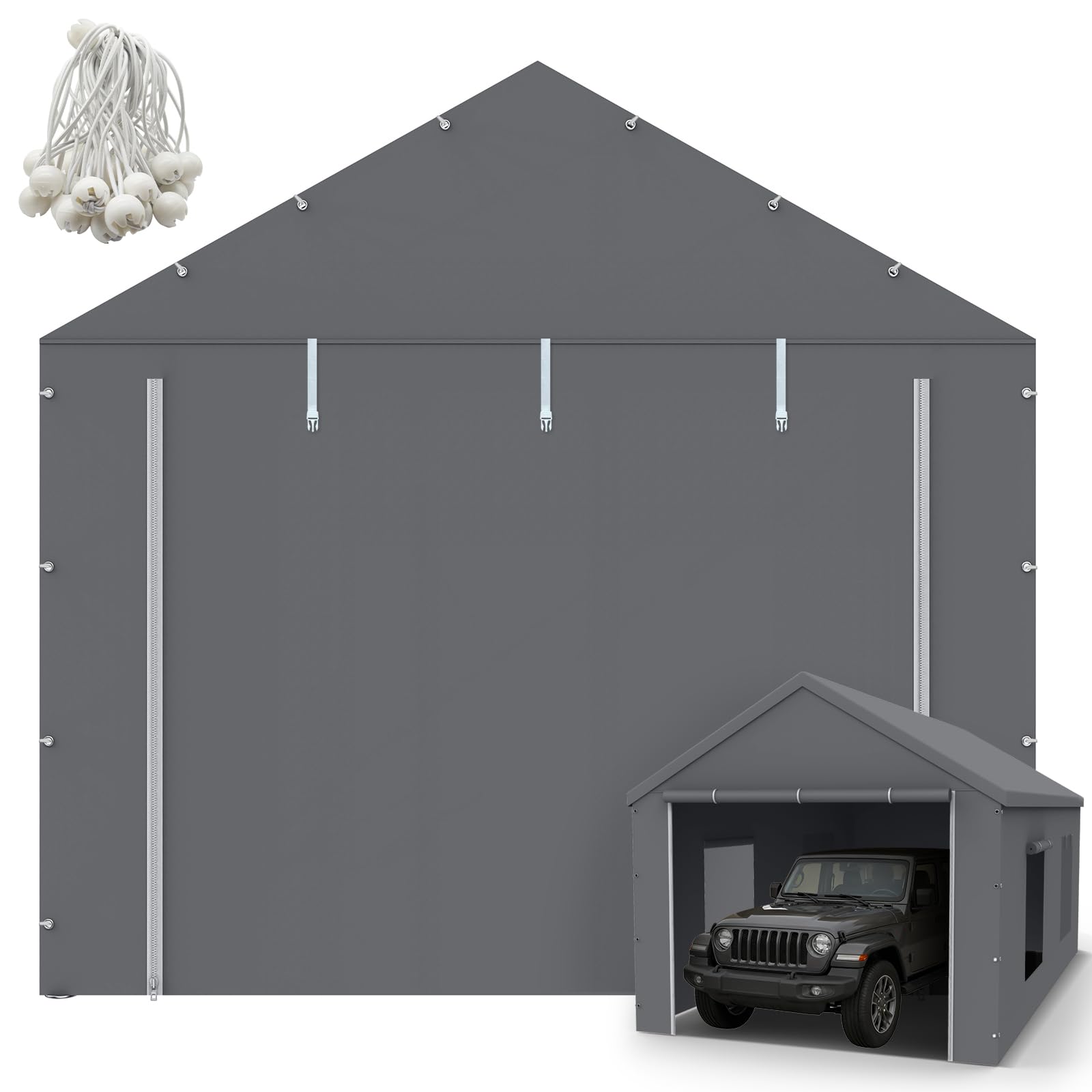 Photo 1 of 10x20FT Carport Canopy Front/Back Panel Entrance Door Tarp with Zippers, Waterproof & UV Protected Replacement Sidewall Cover with Ball Bungees (Grey, Door Panel Only, 1 Pack)