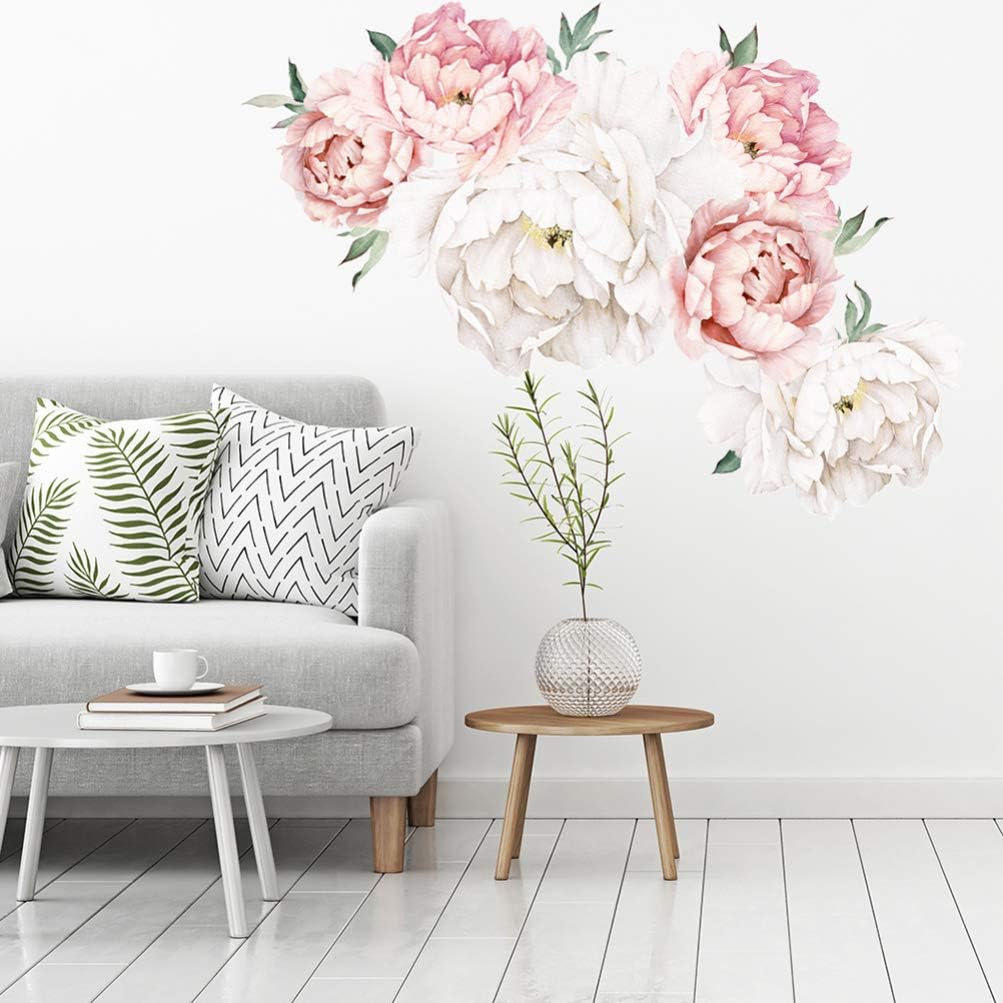 Wakauto Peony Wall Stickers, Romantic Floral Mural DIY Removable Vinyl Decals Home Decorative for Bedroom Living Room - Image 3