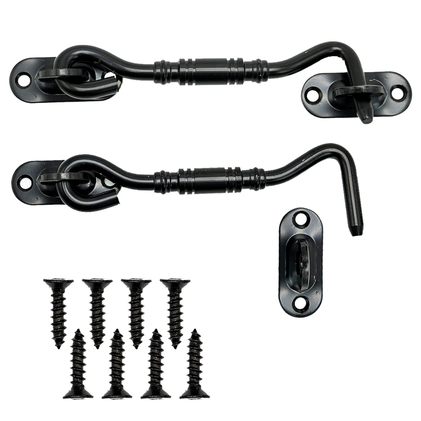 2 Pcs Vintage Gate Door Latch Rustic Black Forge Stainless Steel Cabin Hook Eye Latch Lock Catch Lock Rust Resistant Sealant for Barn Garage Shed Sliding Door, 100mm Length