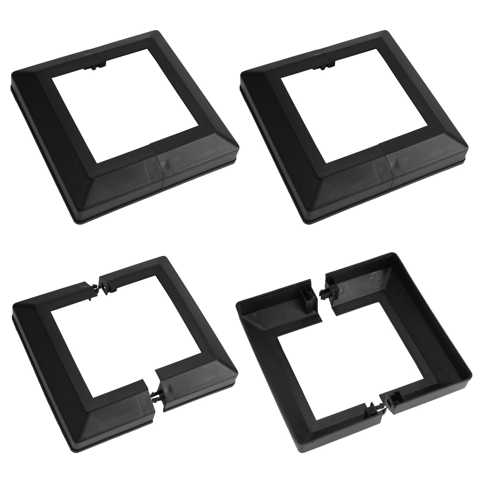 UFURMATE 4-pack 100x100mm Plastic Post Base Covers - Decorative Square Railing Base Skirt for Stair Handrail Fence (Black, Outer Frame 165mm)