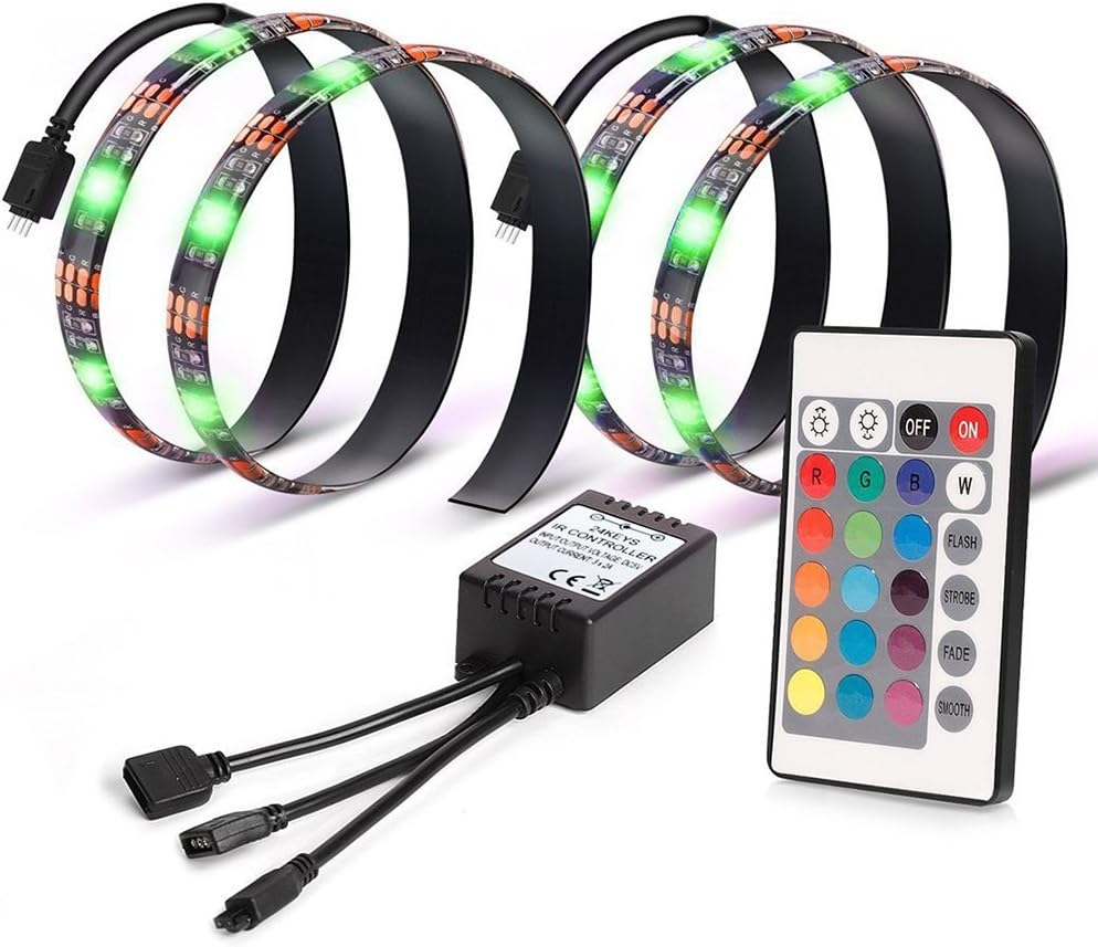 PKSTONE TV Backlight LED Bias Lighting Strip Lights 1m 5050 60 LEDs, 5V DC Waterproof Light Strips with 24key Remote Controller for HDTV DIY Christmas Holiday Home Kitchen Car Bar Party Decoration