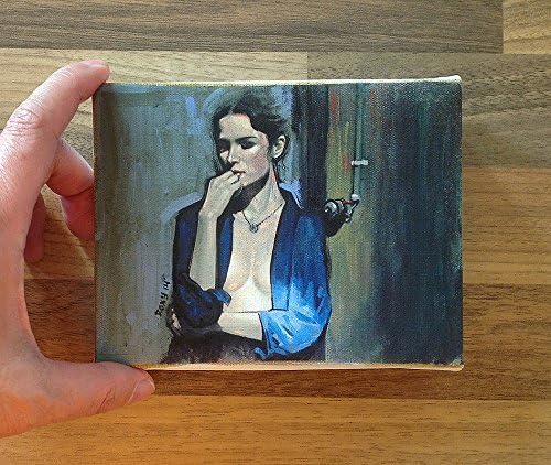 Original mini painting printed on stretched canvas / WOMAN PORTRAIT art / 10 X 13 cm / female painting / Art gift / Woman Figure / Giclee art prints