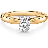 Gem Stone King 10K 2 Tone Gold Lab Grown Diamond Solitaire Engagement Ring For Women | 0.40 Cttw | Oval 6X4MM | Gemstone Birthstone | DEF Color | VVS-VS Clarity