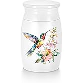 Abooxiu Small Hummingbird Mini Aluminum Memorial Urn - White, Green Pattern - 3 Inches Tall - Human Ashes Keepsake - Secure Threaded Lid - Elegant & Exquisite Craftsmanship - Decorative Urn for Adults