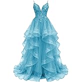 Laces Appliques Prom Dresses Long Ball Gown Puffy Tulle Ruffled Tiered Formal Pageant Dresses 2026