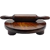 IndiaBigShop Handmade Wooden Round Roti Maker Rolling Board with Rolling Pin 27.94 cm