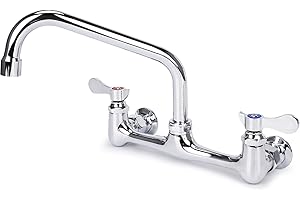Bietor Wall Mount Kitchen Faucet 8" Center Commercial Sink Faucet with 8" Swivel Spout Dual Handles Brass Utility Sink Faucet for Laundry Room Restaurant Polish Chrome