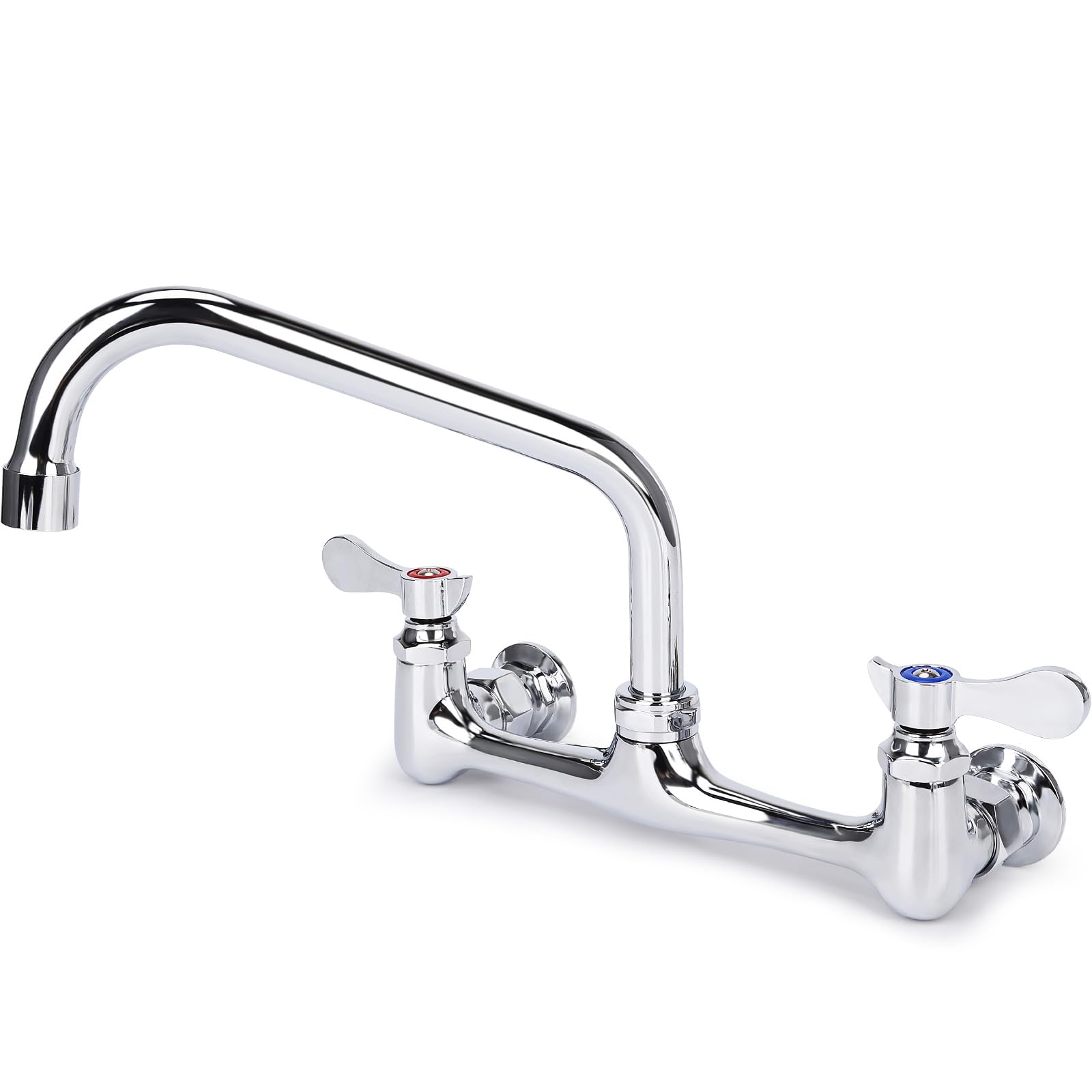 Photo 1 of Bietor Wall Mount Kitchen Faucet 8" Center Commercial Sink Faucet with 8" Swivel Spout Dual Handles Brass Utility Sink Faucet for Laundry Room Restaurant Polish Chrome