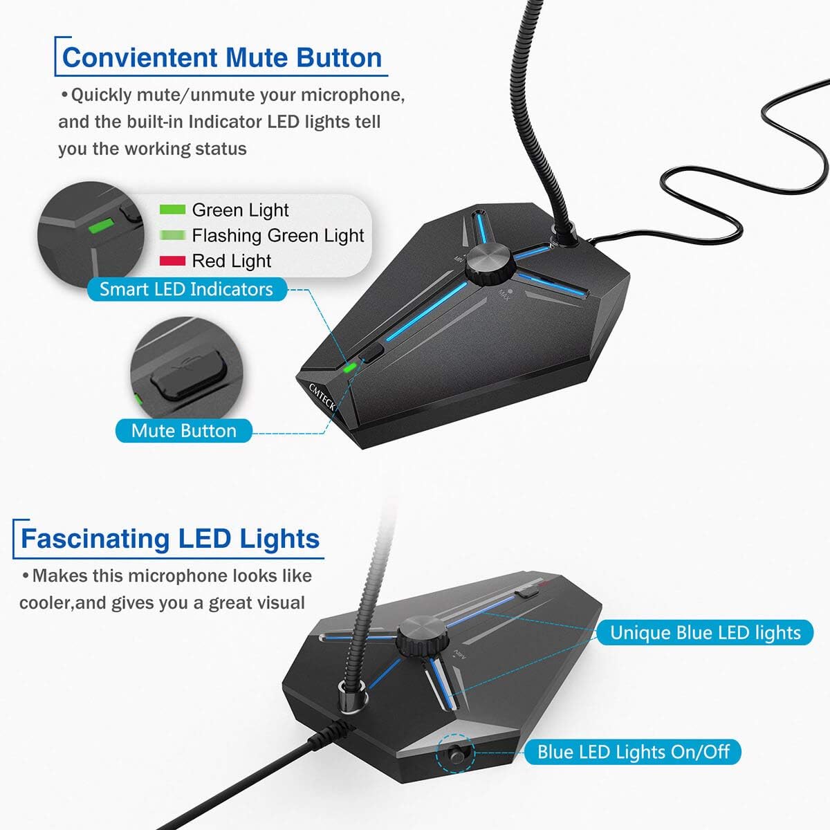 Computer Microphone, CMTECK G006Plus USB Desktop Condenser PC Laptop Mic, Volume Knob, Mute Button with LED Indicators, Compatible with Windows/Mac (Black with Knob): Computers & Accessories