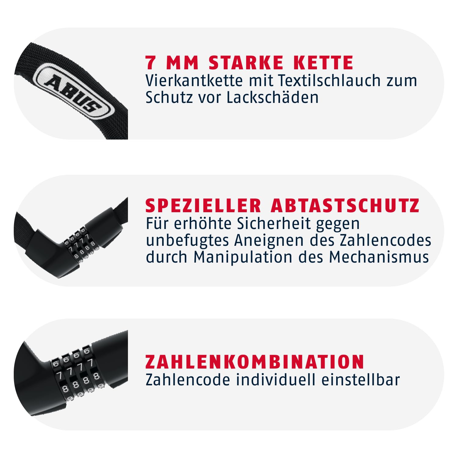 ABUS Kettenschloss Tresor 1385 – Zahlenschloss aus gehärtetem Stahl – 7 mm starke Vierkantkette – ABUS-Sicherheitslevel 7 – 85 cm – Braun 3