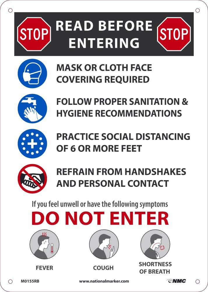 NMC M0155RB Stop! Read Before Entering, Sign, 14 X 10 X 0.05, Rigid Plastic .050
