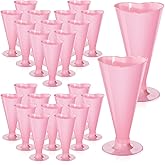 Ziliny 50 Pcs Valentine's Day Cups Valentine Shot Glasses 5.6 oz Heart Shaped Champagne Flutes Disposable Plastic Pink Red Heart Wine Glasses Cocktail Drinking for Birthday Wedding Party (Pink)