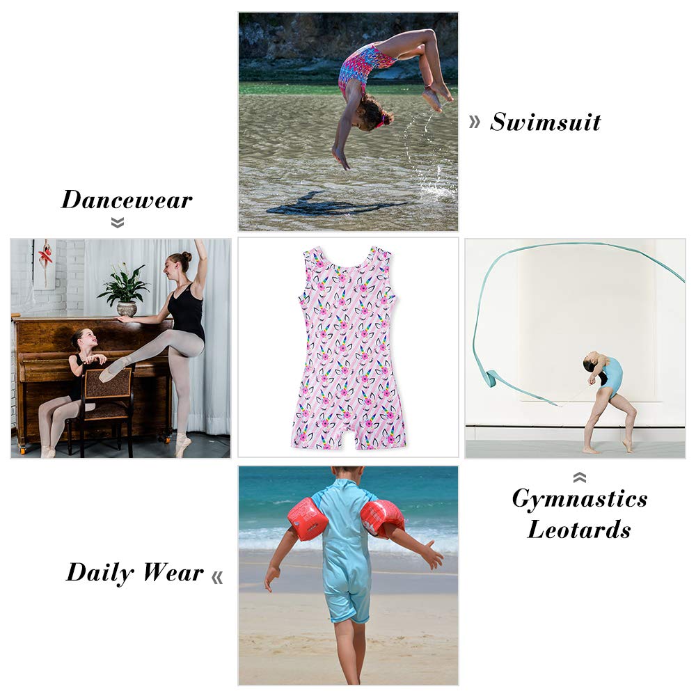 Little Girls Fashion Leotards Pretty Gymnastics Biketards Pink White Stripes Floral Unicorns Pattern 6-7 Years Dance Ballet BodySuits Unitard Biketard for Nieces Granddaughter Birthday Gift Present