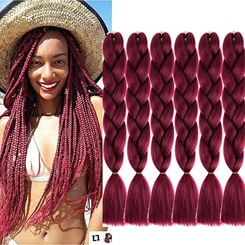 burgundy braiding hair 6pc kanekalon hair braiding Hair Extension 24 Inch ombre jumbo Braids For Braiding Crochet Twist Braiding hair burgundy — image 1