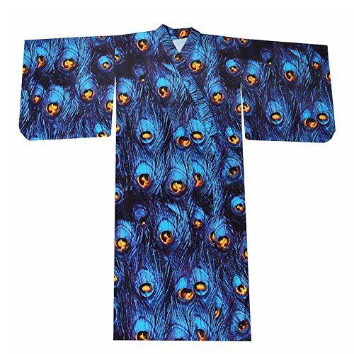thefancypumpkin Japanese Style Retro Women Kimono Dress Costume Bathrobe with Waistband, Peacock Feathers