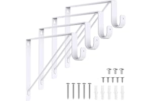 Supforce 4 Pack Closet Rod Bracket, Heavy Duty Closet Rod Support with Rod Holder, Wall Mounted Closet Shelf Brackets with Triangle Stabilizing Design for Closet, Bathroom and Kitchen, White