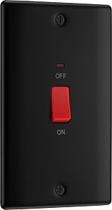 BG Electrical 45A Cooker Switch Unit Double Pole LED Indicator Matt Black NFB72 view 1