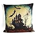 KUUQA 4Pcs Happy Halloween Linen Pillow Case Cover, Decorative Throw Pillow Cover Cushion Case with Spider/Moon/Bat for Halloween Party Favors Supplies(Pillow Inner not Included)