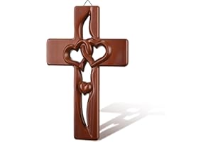 Kathfly Christmas Wooden Wall Cross Decor 10 Inch Intertwined Heart Wooden Cross Christian Anniversary Wedding Gift for Couple Parents Wedding Valentine(Retro Color)