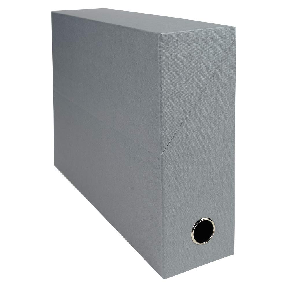 Exacompta - Ref 89526E - Canvas Transfer Box - 250 x 330mm in Size, Suitable for Storing A4 Documents, 90mm Spine, Metal Finger Hole, Spine Label - Grey