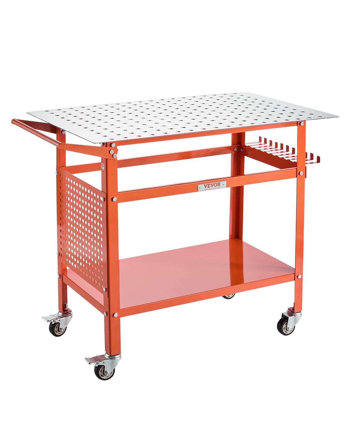 Photo 1 of VEVOR Welding Table, 40" x 24" Welding Workbench Table with 800LBS Static Weight Capacity, Movable Steel Work Bench with 4 Wheels (2 with Brake), Double-Layer Storage Board and 5/8-inch Fixture Holes