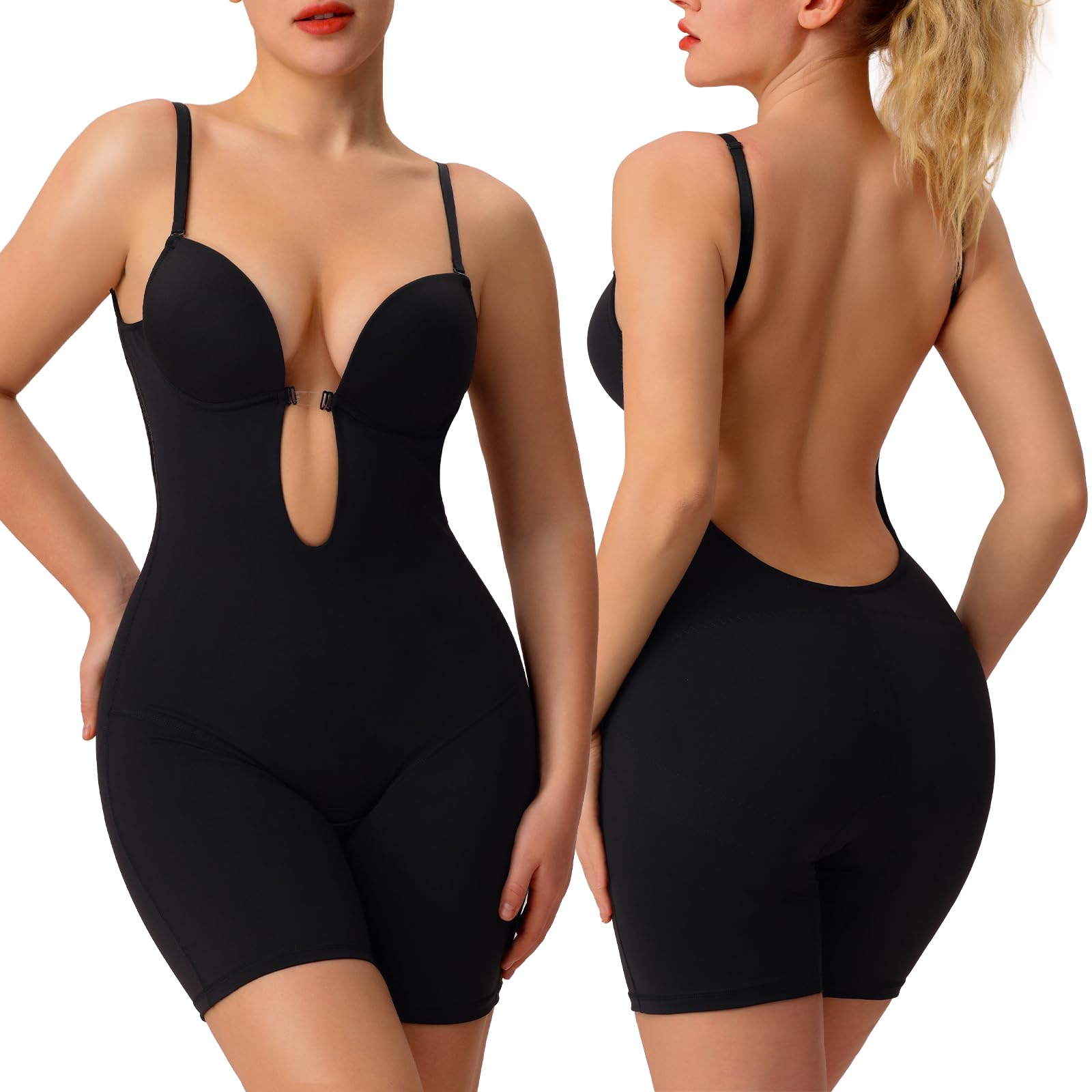 Photo 1 of Slimers Backless Shapewear Strapless Bodysuit - Low Back Women Body Shaper : Slimming Built In Bra With Plunge Black