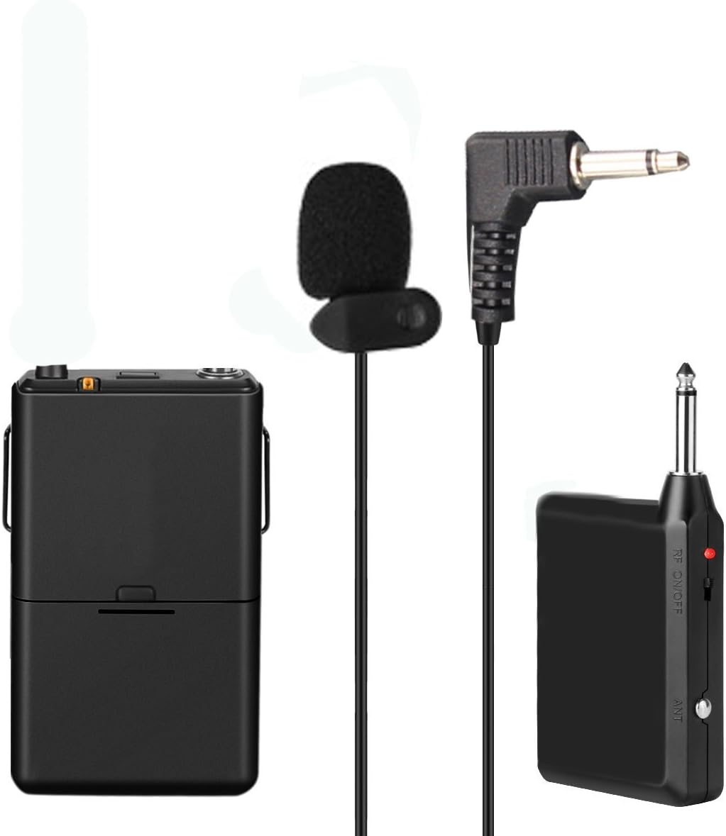 Fellibay Lavalier Microphone Wireless Mic System Bodypack Transmitter Receiver Clip on MicPortable Professional Clip Lav lapel Mic set for Interview, Recording & Podcast