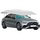 15x7.5 FT Car Canopy Cover, Portable Garage Canopy Car Umbrella Tent, UV Protection Sun Shade for Car with Sunroof, Folded Awning with Suction Cups &amp; Windproof Ropes, Easy to Set, Silver Gray