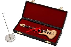 BROADWAY GIFTS Broadway Gift Natural Wood Bass Electric Guitar with Case and Stand Replica Figurine 7 Inch