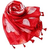 EVECILOO Red Heart Scarf Shawls and Wraps with Tassels for Women Fashion Scarves for Spring Summer Fall Winter