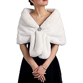 JEWEKY 1920s Wedding Faux Fur Shawl Winter Rabbit Bridal Fur Shawls and Wraps for Women (White, US 4-14 (S-M))
