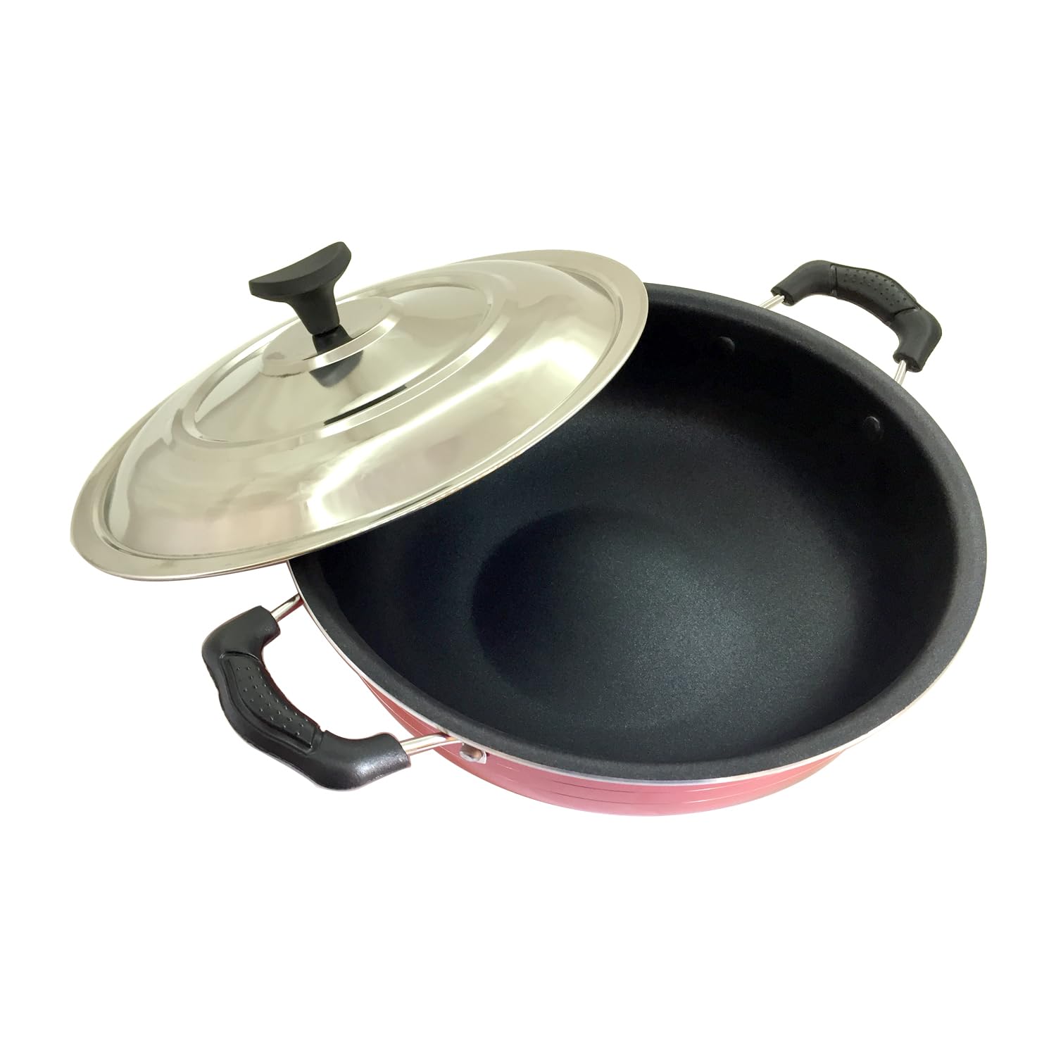 Non Stick Kadai with Stainless Steel Lid All Purpose Pan Non Stick Kadhai Deep Stir Fry Pan Aluminium Kadhai Deep Fry Pan Nonstick Cookware Cooking Pan(220mm) 2 LTR