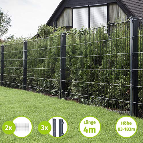 HORI® Doppelstabmattenzaun Komplettset I je 200 cm Mattenzaun I verschiedene Längen und Höhen – wahlweise mit Abdeckschiene oder Klemmhalter I Anthrazit,Grau RAL 7016 I Höhe 103 cm I Länge 4 m – Bild 3