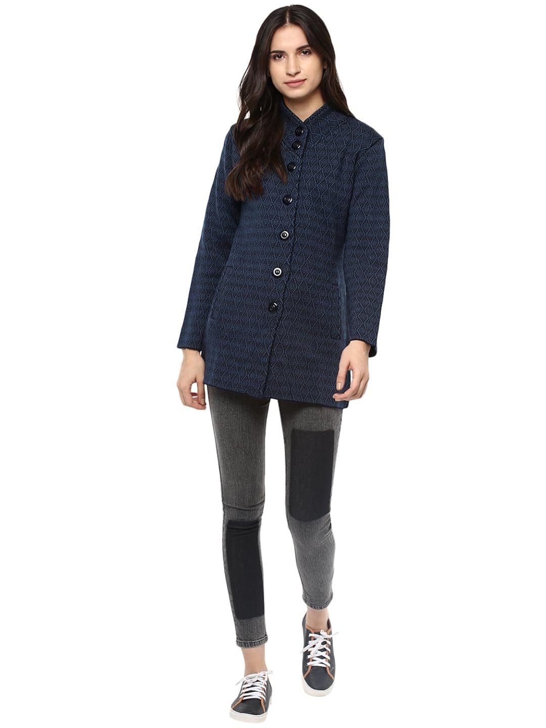 cayman women blue & black patterned coat