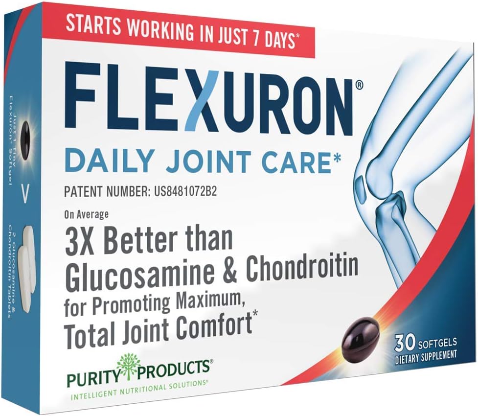 Flexuron Joint Formula by Purity Products - 3X Better Than Glucosamine and Chondroitin - Starts Working in just 7 Days - Krill Oil, Low Molecular Weight Hyaluronic Acid, Astaxanthin - 30 Count