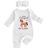 FYBITBO Newborn Girl Clothes Infant Cowgirl Romper Ribbed Knit Jumpsuit Western Baby Clothing Preemie Going Home Outfit