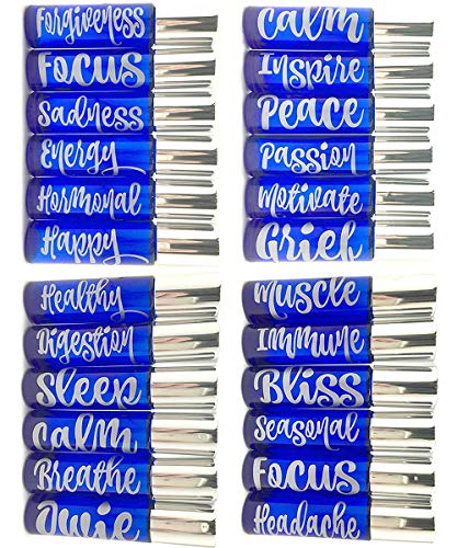 Got Oil Supplies Vinyl Essential Oil Labels - Fits 10ml Roller Bottles and Boston Round Glass Vials - 24 Blue & Pink, Gold or Silver Bottle Stickers To Choose From (Silver)