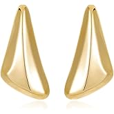 ESALIA 14K Gold Plated Chunky Statement Earrings for Women Daily Wear - Trendy Hypoallergenic Brass 925 Sterling Silver Posts Earrings - Jewelry Gifts of Geometric Pattern Oversized Polished-surface Earrings