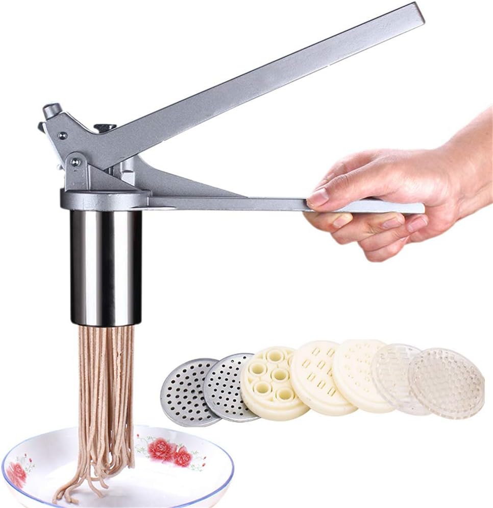 LaceDaisy Portable Stainless Steel Manual Noodle Maker Noodle Pasta Machine Cutter Fruits Juicer With 7 Pressing Moulds Kitchen Tool