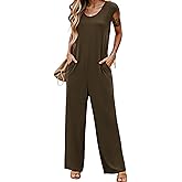 LILBETTER Summer Dressy Jumpsuits for Women One Piece Cap Sleeve Casual Outfits Overalls Wide Leg Rompers with Pockets