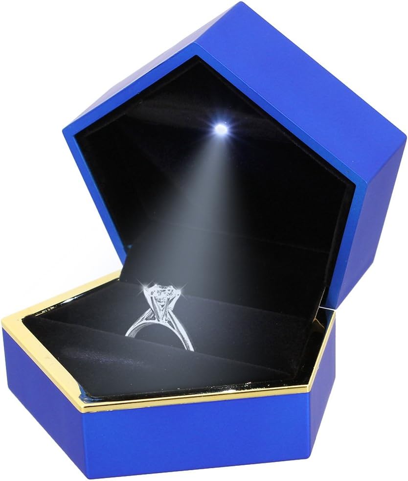 Naimo Rubber Engagement Ring LED Light Jewelry Gift Box (Blue-Small Pentagon)