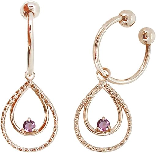 Amazon プレジュール イヤーカフ レディース ピンクトルマリン ドロップ 雫 フープイヤリング かわいい 揺れる ピンクゴールド K10 ノンホール ネックレス 通販