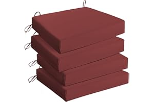 UNIKOME Outdoor Chair Cushions Pack of 4, Water Resistant Patio Cushions with Ties, High Density Sponge Filling Square Corner Seat Cushions for Outdoor Furniture, 18.5"x16"x3", Wine