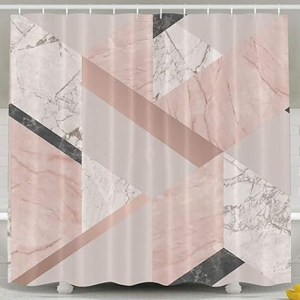 Decams Rose Gold Pink Geometric Pattern Shower Curtain Waterproof
