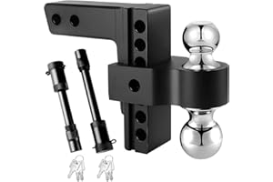 AUTOFONDER Adjustable Trailer Hitch (Fits 2-Inch Receiver) 6" Drop & Rise Heavy Duty Aluminum Tow Hitches with 2-Inch, 2-5/16-Inch Chrome Plated Steel Balls (12,000 LBS GTW)-Double Anti-Theft Locking Hitch Pin