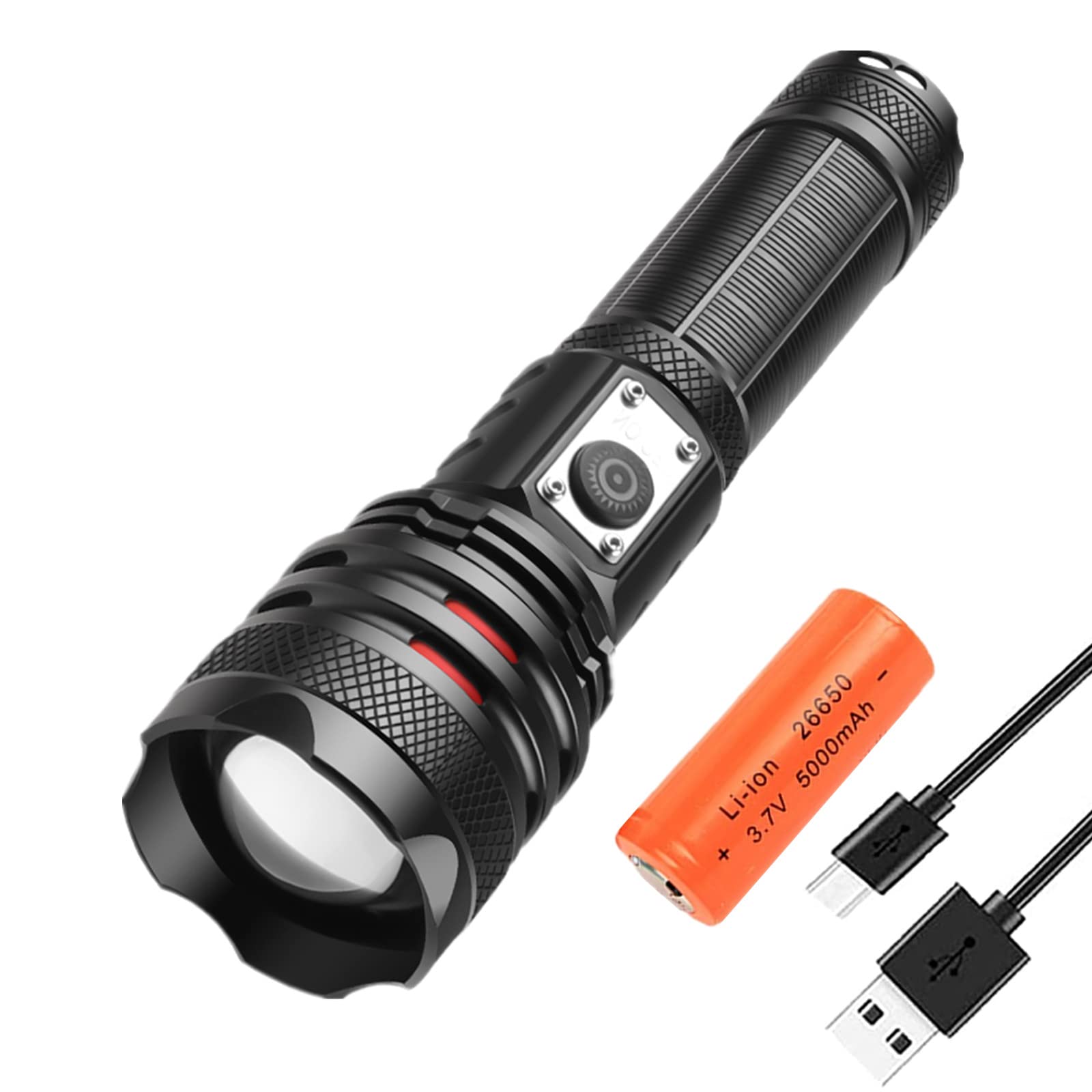 BESTSUN Rechargeable XHP70 LED Flashlight, 15000 Lumens Tactical XHP70 LED Flashlights Bright Handheld Lamp with 5 Modes, Waterproof Zoomable Torch Lamp for Hiking, Emergency, Daily Use