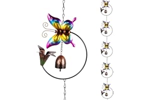 Qipade 9.25 FT Rain Chains for Outside, Butterfly Rain Chain with 10 Cups Decorative Downspout for Gutters, Colorful
