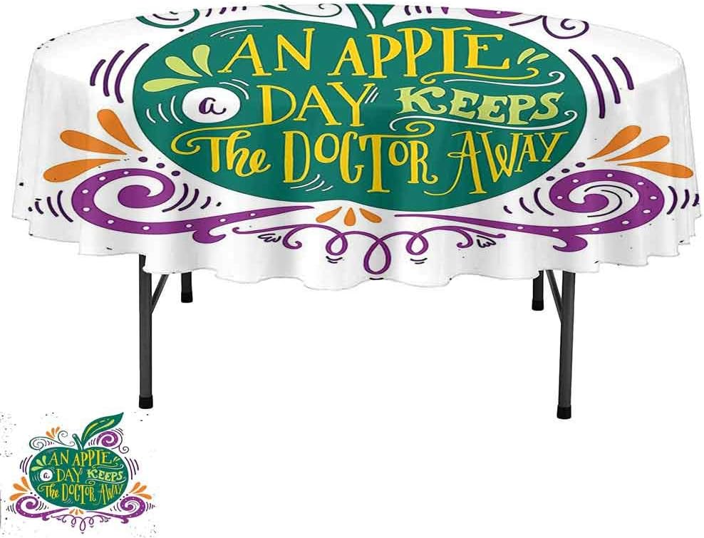 Polyester Table Cloth, D59 Inch Decorative Table Top Cover, Quotes Inspirational Artsy Print for Motivation Clean Eating Diet Fresh and Healthy Green Purple