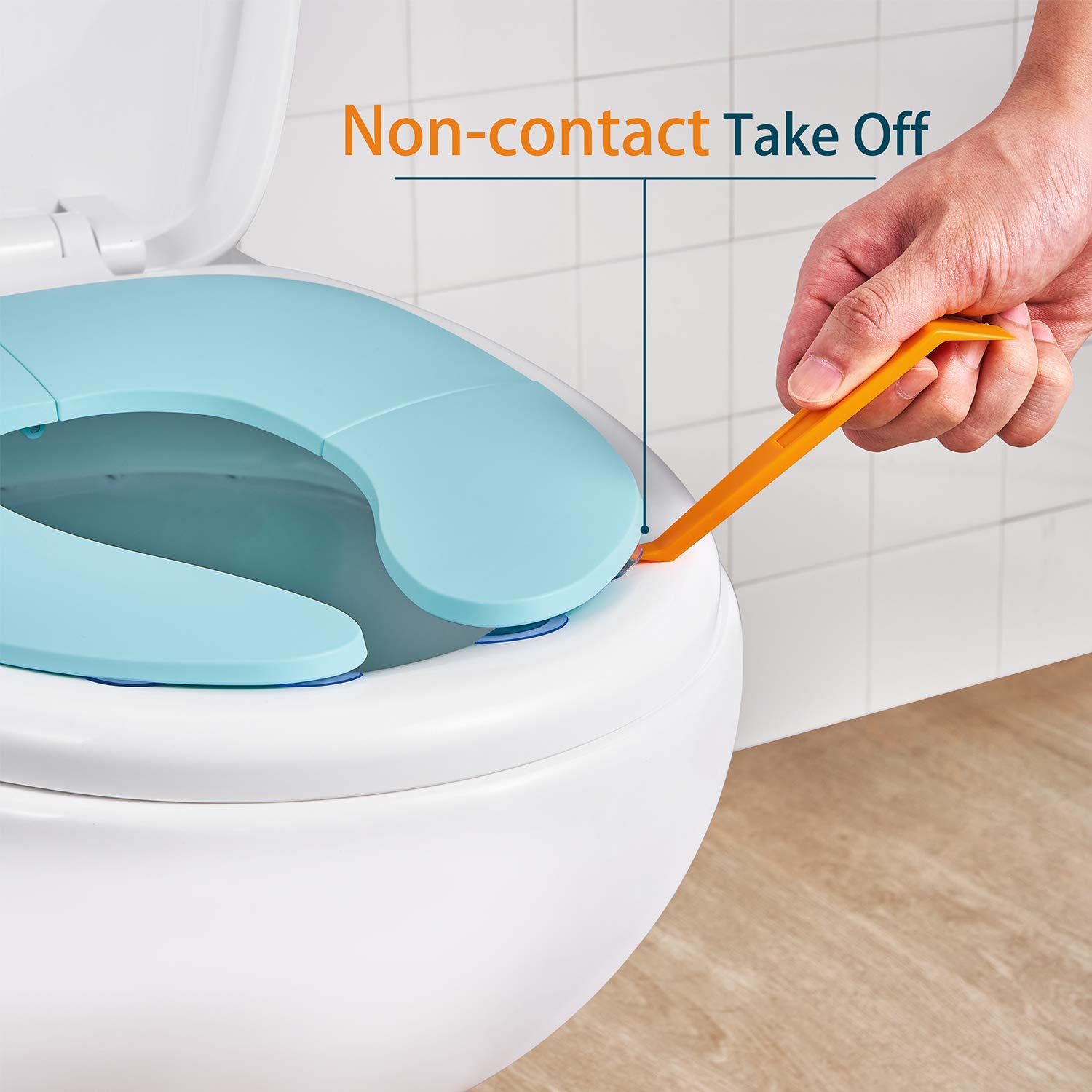 Portable Potty Seat for Toddler, Folding Travel Potty Seat Cover for Boys and Girls, Fits Round & Oval Toilets, with Non-Contact Opening Pry Bar, Aqua
