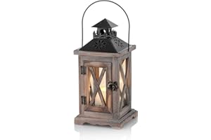 Sziqiqi Farmhouse Lanterns Home Decor Decorative Wood Lantern for Wedding Centerpieces Vintage Brown Candle Lantern for Patio Fireplace Mantel Table Decoration